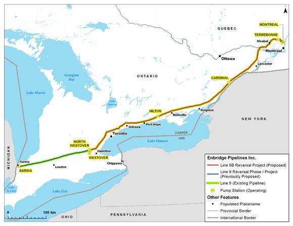 The route of the Line 9 reversal.