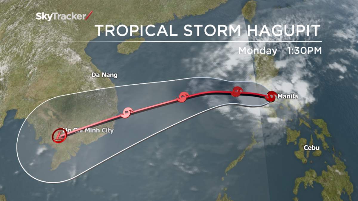 The forecast track of tropical storm Hagupit.