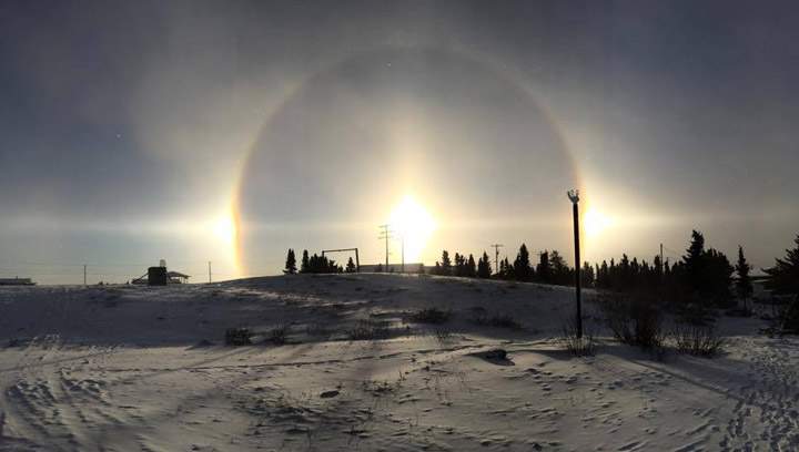 Nov 18: Edward Benoanie captured sun dogs captured in this picture taken at Wollaston Lake.