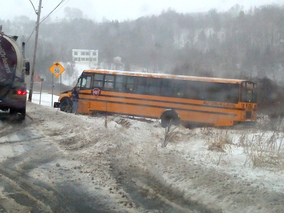A school bus crash in L’Ile d’Orleans, QC.