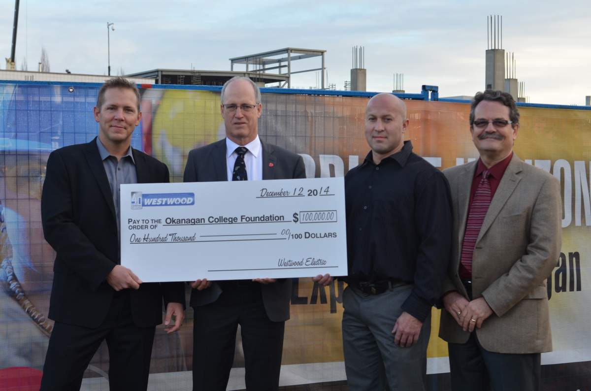 From left: Jason McCormick, Jim Hamilton, Kevin Weslowski of Westwood Electric & Steve Moores, Dean of Trades & Apprenticeship.