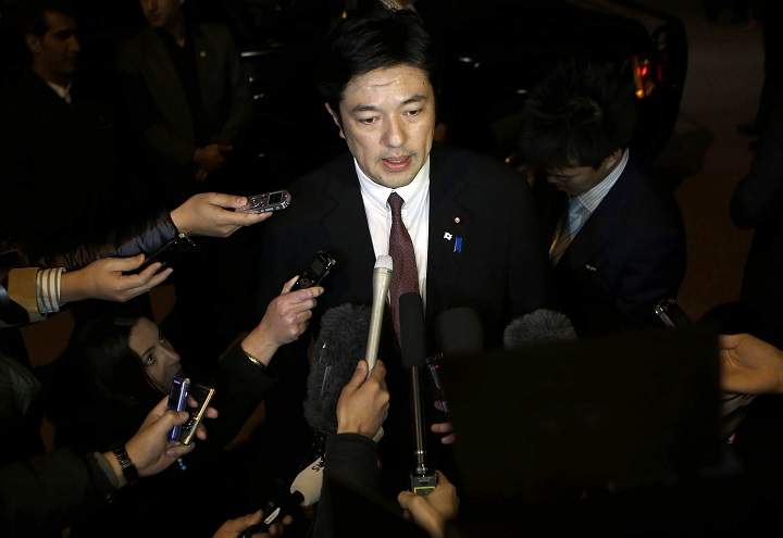 In this photo taken Friday, Jan. 23, 2015, Yasuhide Nakayama, a Japanese deputy foreign minister, talks to media in Amman, Jordan. 