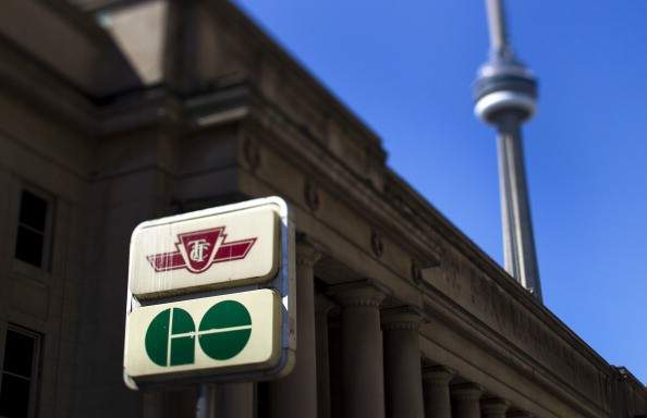 GO Transit and Toronton Transit Commission (TTC) signage are displayed outside of Union Station in Toronto, Ontario, Canada, on Tuesday, Aug. 16, 2011.