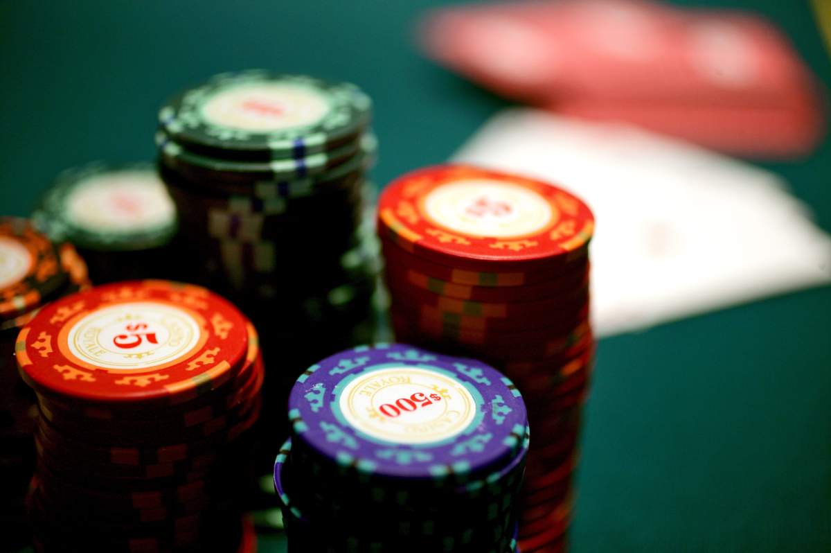 Cards and poker chips .