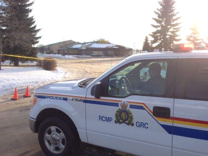 RCMP blocking off the Apex Casino in St. Albert, Alta. after two officers were shot. January 17, 2015.