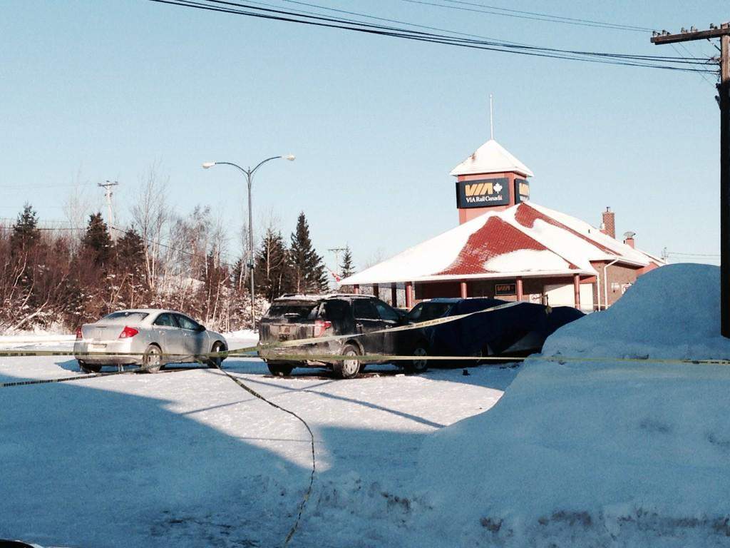 The scene in Bathurst where a 51-year-old man was fatally wounded by police in northern New Brunswick Monday.