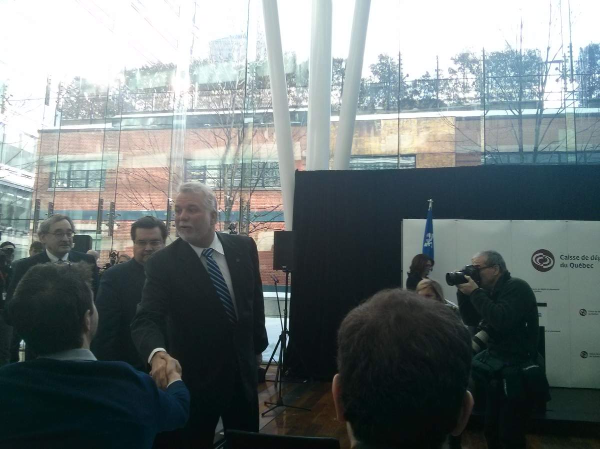 Quebec Premier Philippe Couillard touted the new Caisse-infrastructure deal as a win-win on January 13, 2015.