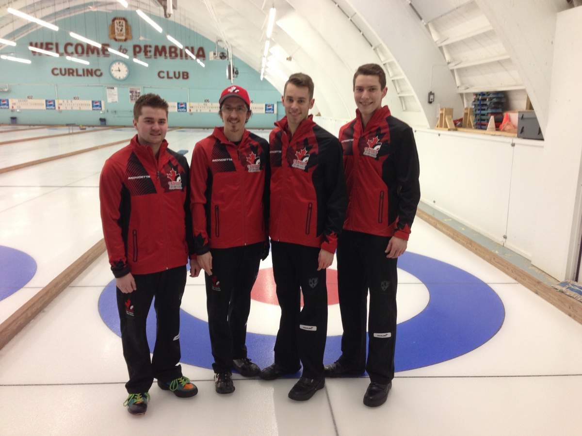 Granite skip Matt Dunstone (left) captured his second provincial junior curling title by beating Derek Oryniak 7-4.