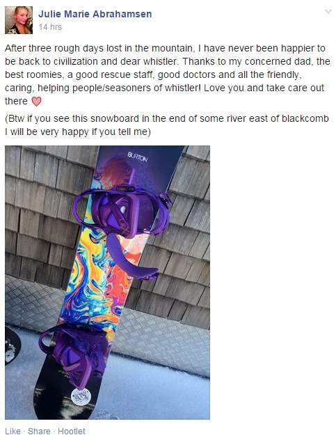 A Facebook post from Jill Abrahamsen on Jan. 24, 2015.