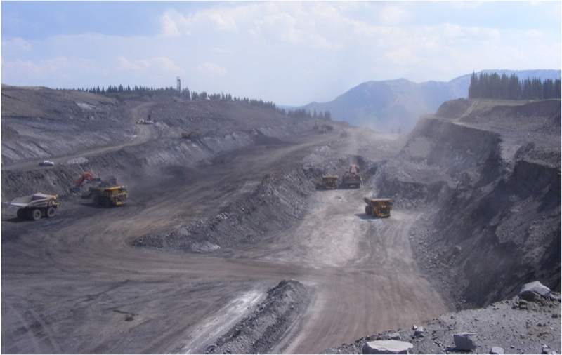 An open pit mine at the  Grande Cache  Coal mine in northwestern Alberta. 