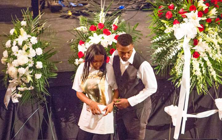 Denita McNair and Jamel McNair, pictured at the funeral for James McNair in June 2014.
