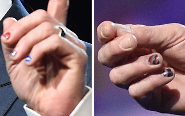 Brad Pitt showed off some painted fingernails during his appearance at the Palm Springs International Film Festival on Jan. 3, 2014.