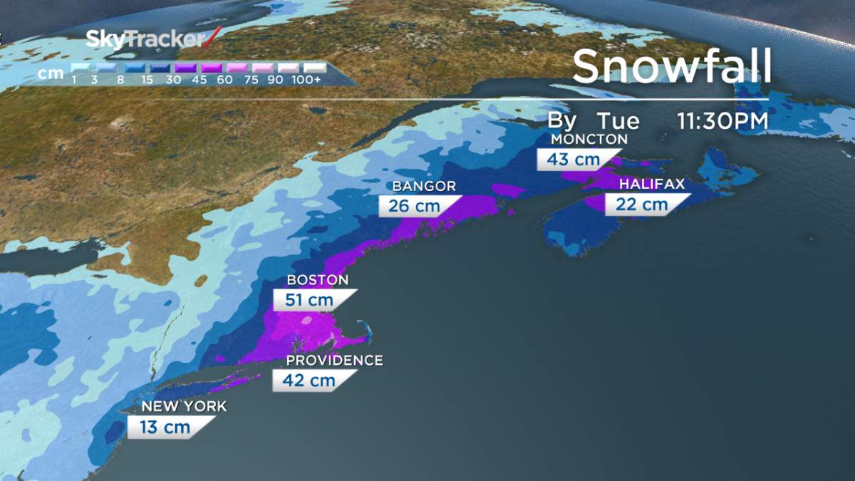 The eastern United States and Atlantic Canada are going to be walloped with a blizzard Monday into Tuesday, with significant snow accumulation.