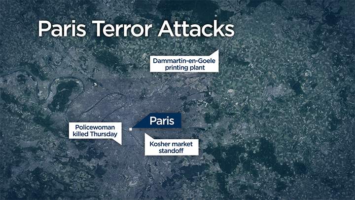 Paris terror attacks map