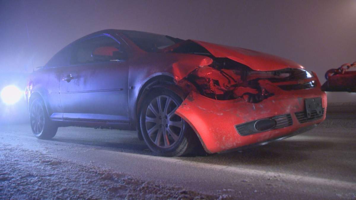 The driver of this car, which was stopped on the eastbound lane of Victoria Avenue between Star Lite Street and Coleman Crescent on Saturday, Dec. 20, faced a number of charges, including impaired driving, failing to comply with a breath demand, and two counts of a hit and run.