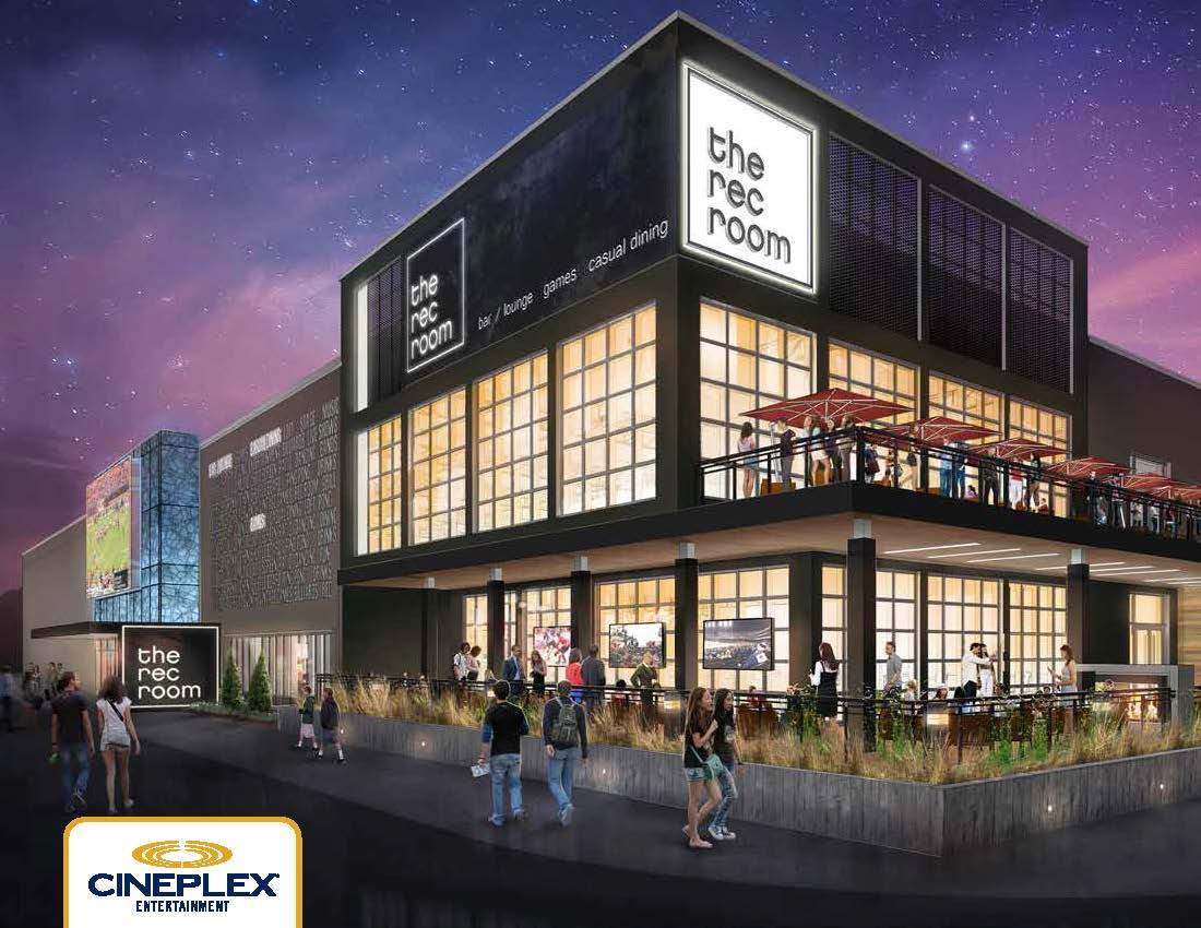 Rendering of The Rec Room  concept being launched by Cineplex Entertainment. 