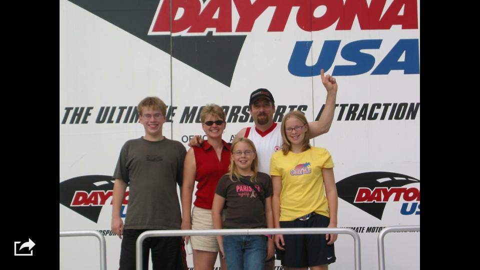 A young Sarah Cornett-Ching at the Daytona Speedway with her family.