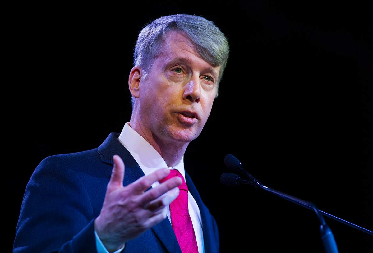 Lt. General (retd) Andrew Leslie speaks to delegates on day two of the Liberal Party of Canada's biennial convention in Montreal, Friday, February 21, 2014. THE CANADIAN PRESS/Graham Hughes.