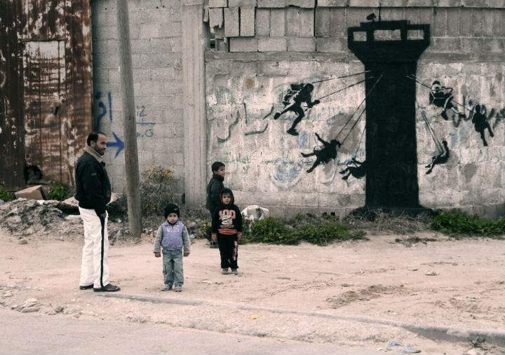 Photograph of Banksy’s street art in the Gaza Strip.