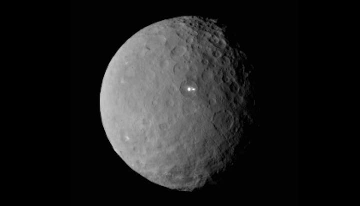 This image was taken by NASA's Dawn spacecraft of dwarf planet Ceres on Feb. 19 from a distance of nearly 46,000 kilometers.