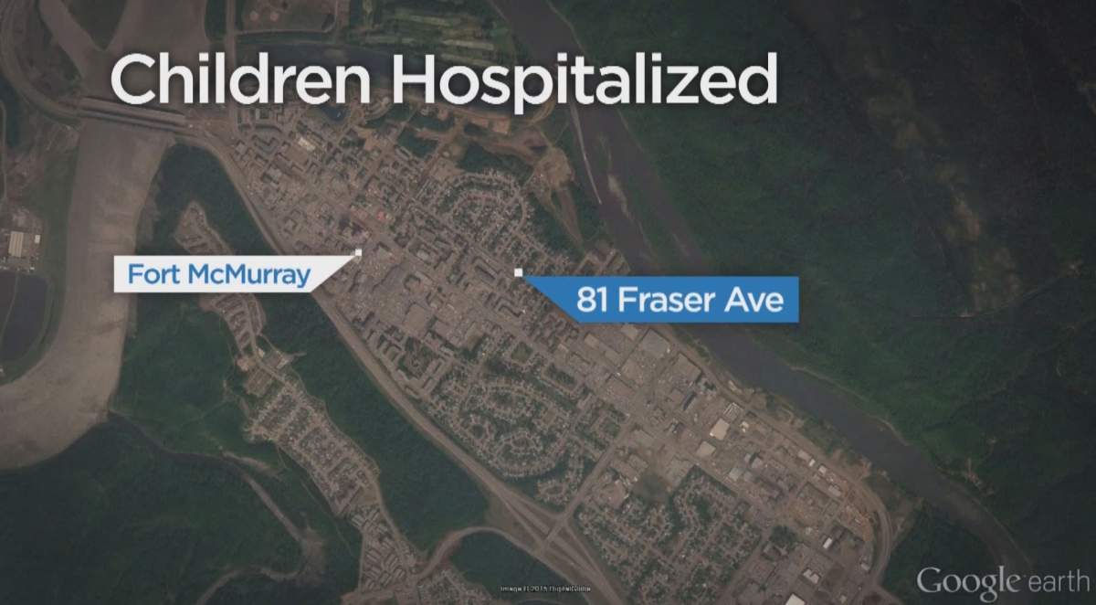 Aerial map of Fort McMurray shows the location of the apartment building RCMP and firefighters responded to on Sunday, Feb. 22, 2015.