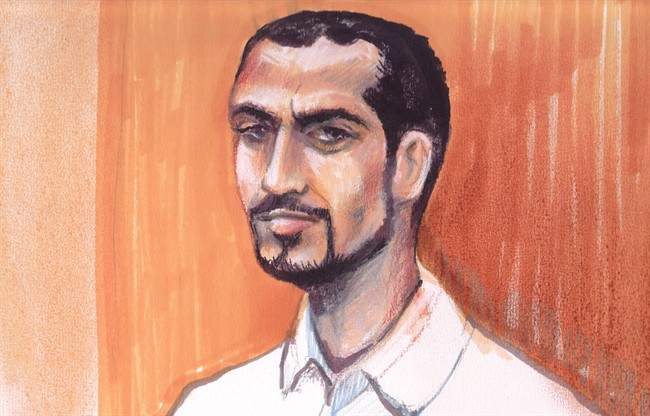 Omar Khadr appears in an Edmonton courtroom, on Sept.23, 2013 in an artist's sketch.
