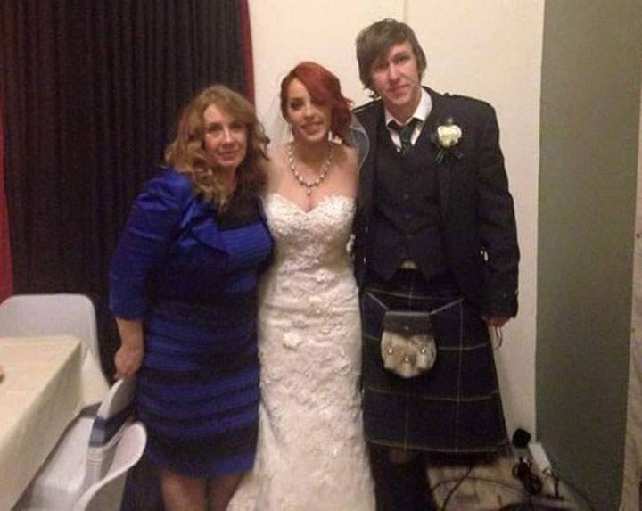 Celica Bleasdale is pictured in the now-famous dress in this wedding photo.