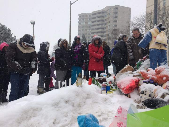 The memorial on Neptune Drive for three-year-old Elijah Marsh, Feb. 21, 2015.
