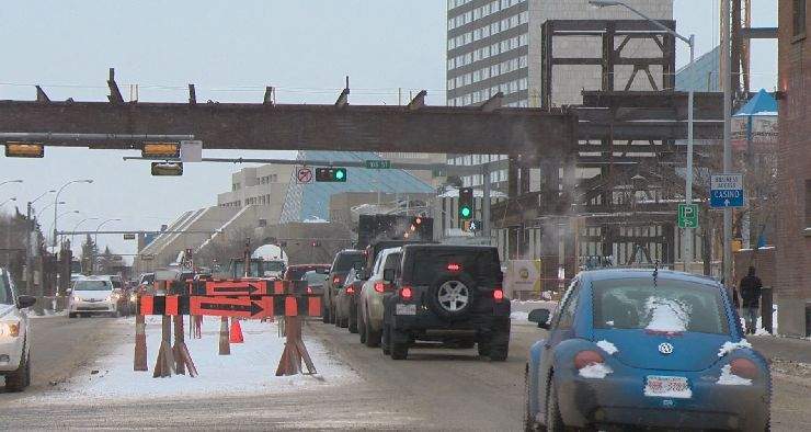 The first steel beams forming the base of the Winter Garden pedway in the downtown arena district are now pieced together.