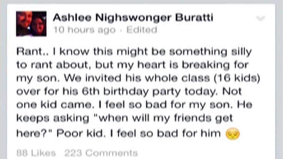 Ashlee Buratti's rant after nobody shows to son's birthday party