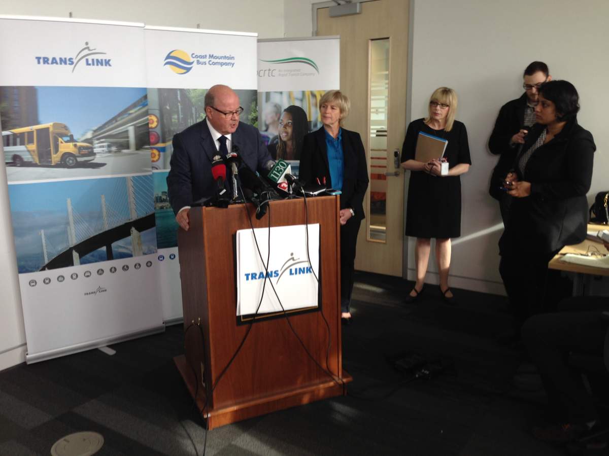 Interim TransLink CEO Doug Allen addresses reporters after it was announced that Ian Jarvis, who had been CEO since 2009, had stepped down.