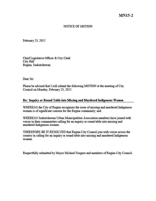 Regina city council calling for action on murdered and missing women - image