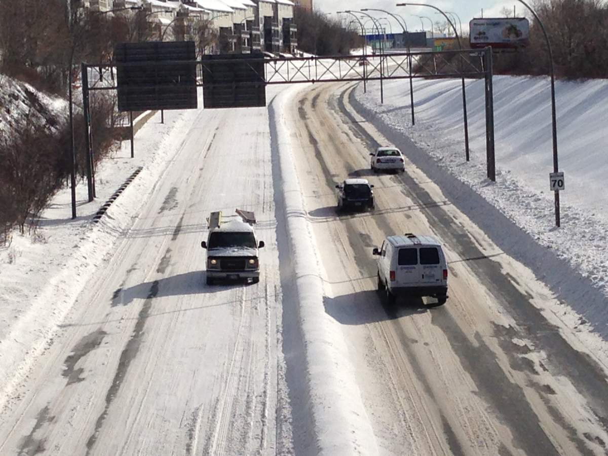 Roads around Halifax covered with snow and ice.