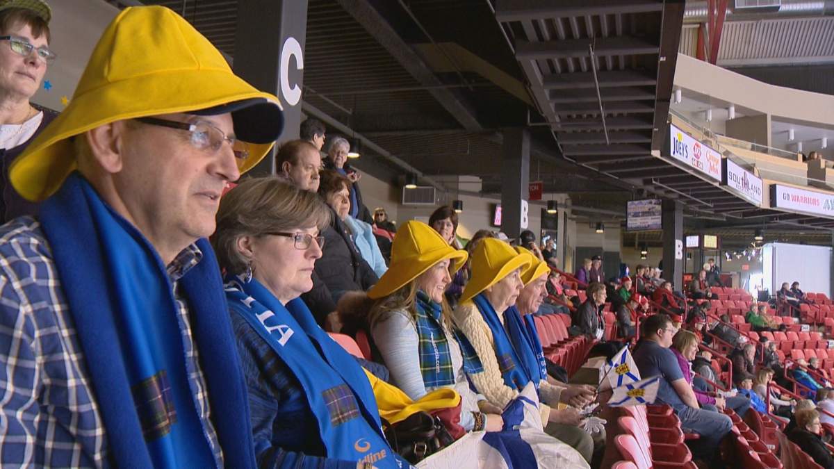 A group from Nova Scotia could be picked out across the Mosaic Place stands wearing their Sou’westers, a traditional hat often worn by Nova Scotian fishermen.
