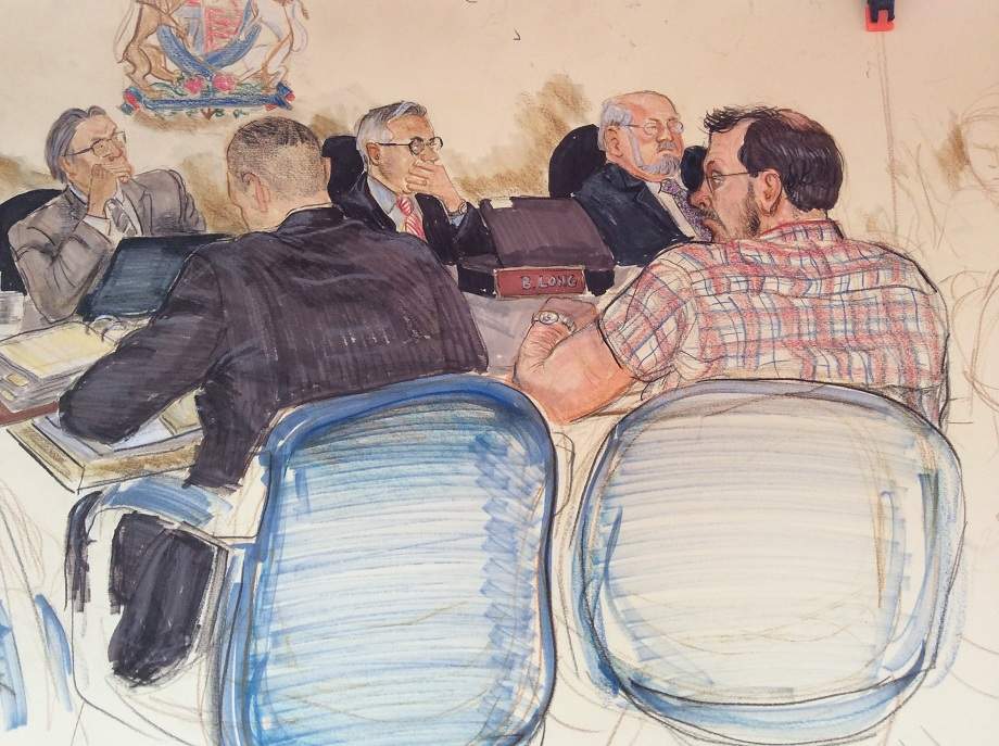 Court sketch of Allan Schoenborn in front of BC Review Board.