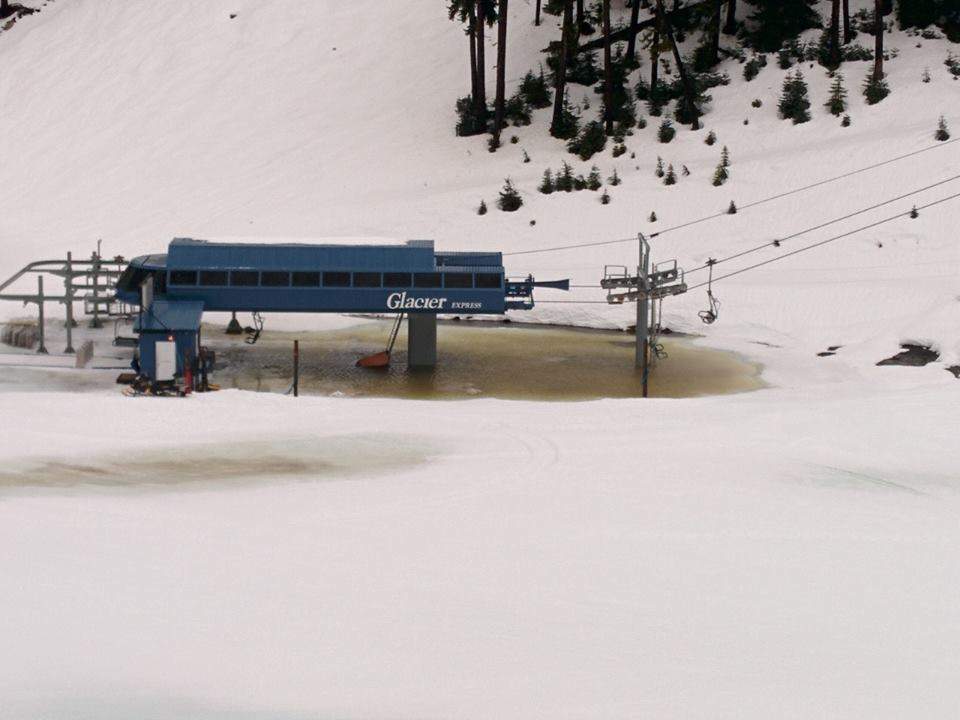 A photo taken of the Glacier Express lift today, halfway up Blackcomb Mountain in Whistler.
