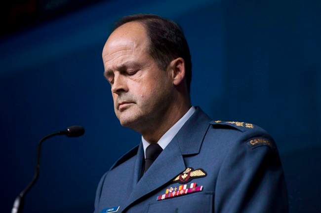 General Tom Lawson, chief of the defence staff speaks to reporters in Ottawa on Thursday, Oct. 23, 2014. 