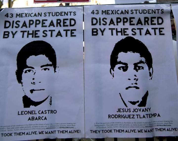 Protesters demonstrate outside Downing Street over the 43 students abducted in Mexico.