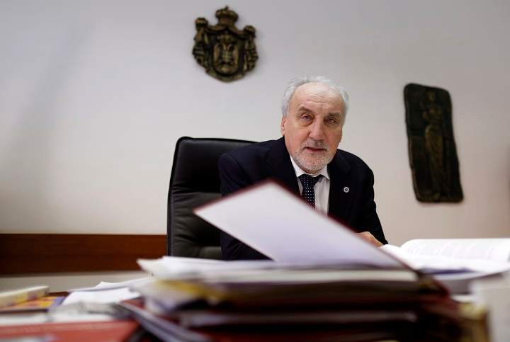 Serbia's war crimes prosecutor Vladimir Vukcevic speaks during an interview with The Associated Press, in Belgrade, Serbia, Wednesday, March 18, 2015. Prosecutors on Wednesday made Serbia's first arrests of people suspected of carrying out killings in the Srebrenica massacre. It is a milestone in healing the wounds of Europe's worst civilian slaughter since World War II.