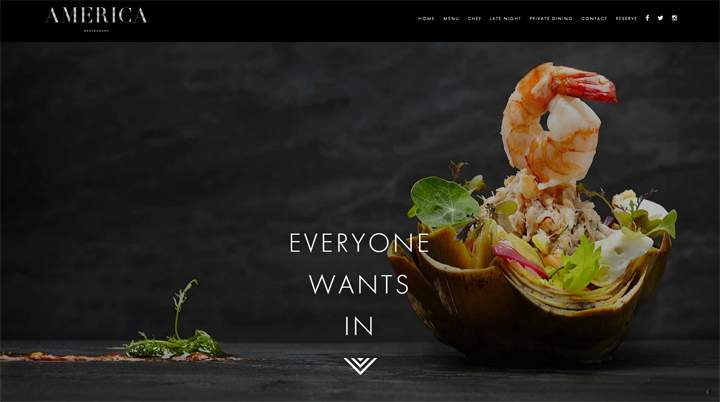 A screenshot of the America Restaurant website