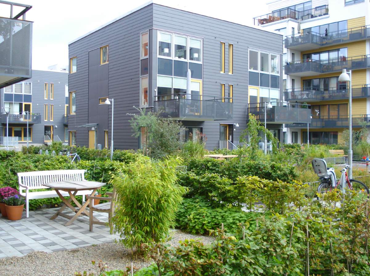 An outdoor patio area in the GWL-Terrein development in Amsterdam