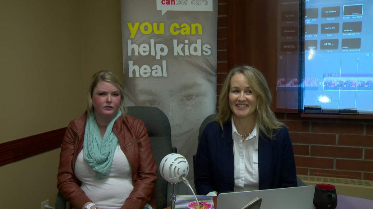 Cancer patient Laura Cuthbertson (left) and researcher Catherine Laing (right) are hoping to find out if digital storytelling can have therapeutic effects.