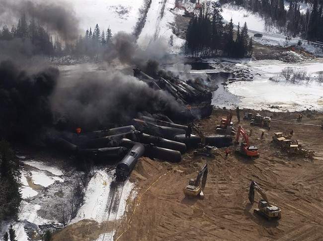 A CN Rail train derailment near Gogama, Ont., is shown in a Sunday, March 8, 2015 handout photo.