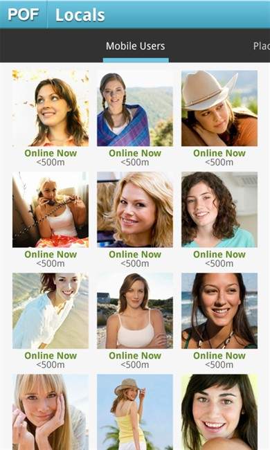 A screenshot of the Android version of the PlentyOfFish app.
