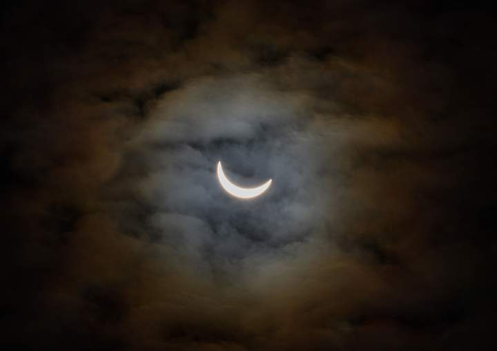 A partial solar eclipse is seen on March 20, 2015 in Leicestershire, England.