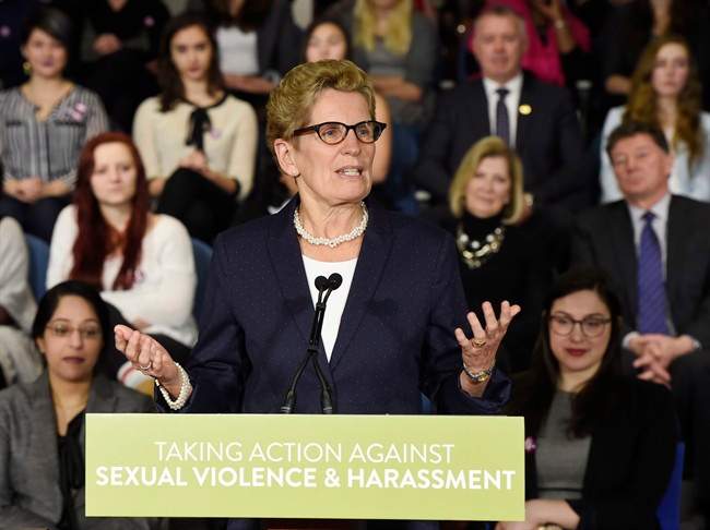 Ontario Premier Kathleen Wynne announces Ontario's Sexual Violence and Harassment Action Plan at a press conference in Toronto on Friday, March 6, 2015.