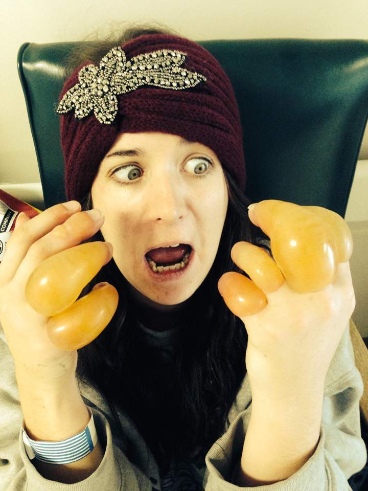 This photo shows the biggest her fingers reached. Though she looks rather playful here, she admits that the pain and pressure was almost unbearable.