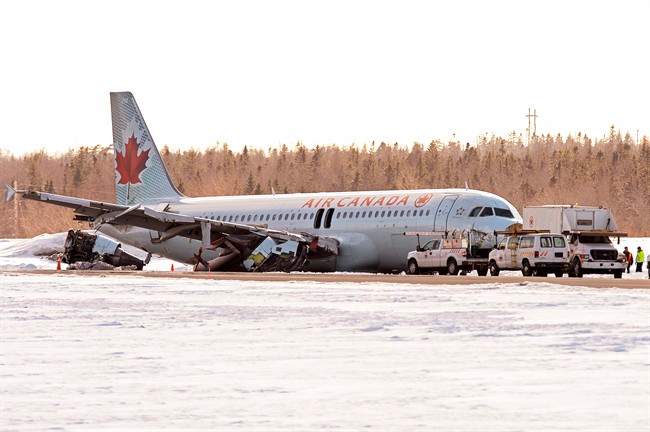 Air Canada is claiming a French aircraft manufacturer's negligence contributed to a crash landing at Halifax Stanfield International Airport two years ago, pictured in this file photo.