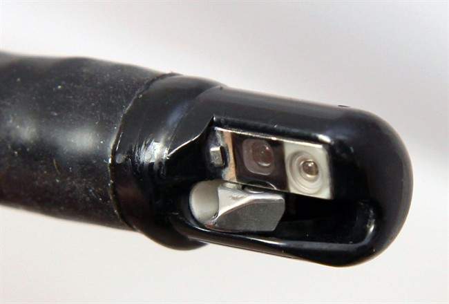 FILE - This undated file photo provided by the U.S. Food and Drug Administration shows the tip of an endoscopic retrograde cholangiopancreatography (ERCP) duodenoscope, attached to a long tube, not shown. Cedars-Sinai Medical Center said on Wednesday, March 4, 2015, that four patients have been infected with a superbug linked to a contaminated medical scope. It’s the second Los Angeles hospital to report infections from a superbug known as CRE.