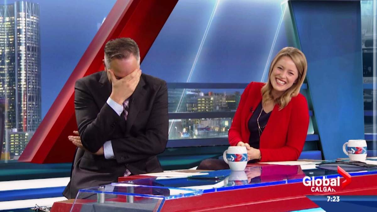 Scott Fee and Amber Schinkel share a laugh on Global Calgary's Morning News. 